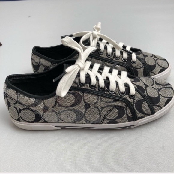 Coach Kameron black and off white signature C logo canvas sneakers - Picture 2 of 5